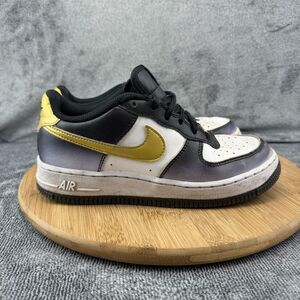Nike Air Force 1 Low Shoes Boys Size 4.5Y Black White Gold Sneakers HJ9286-100